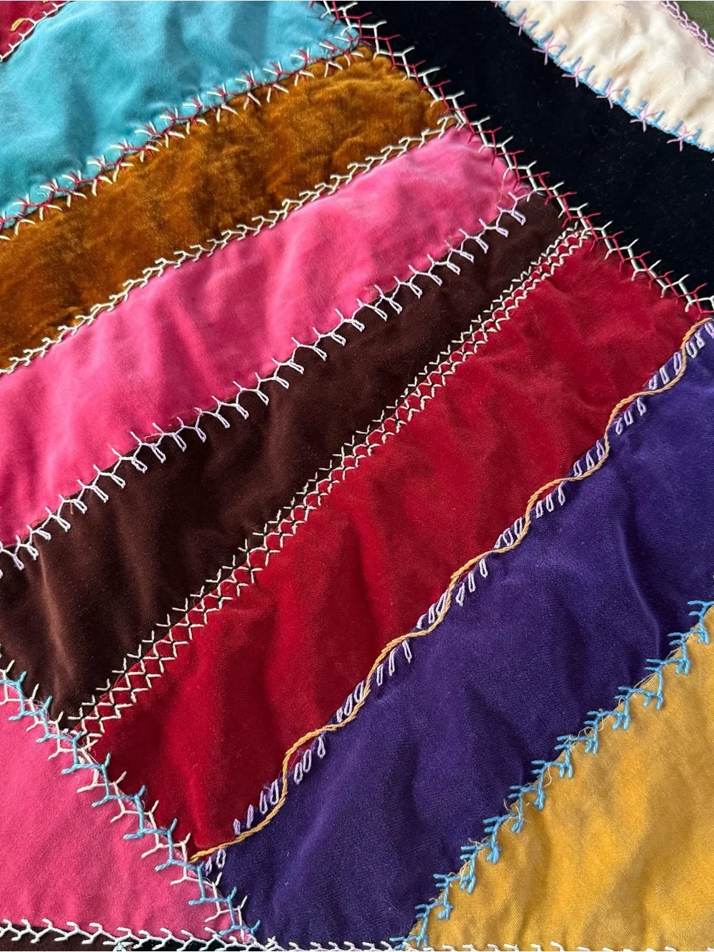 Vintage Crazy Patch Velvet Quilt 66x84 Hand Embroidered Boho Victorian